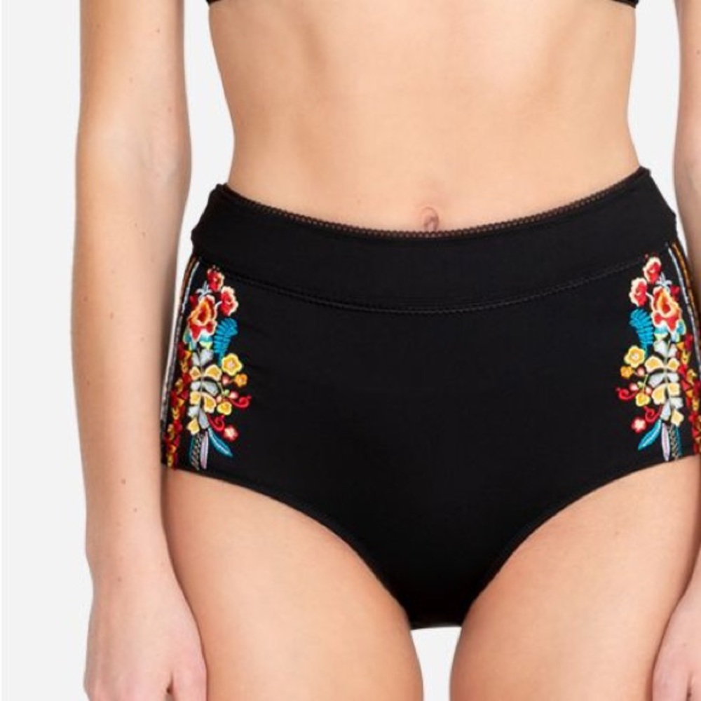 Johnny Was Black Floral Bikini Bottom